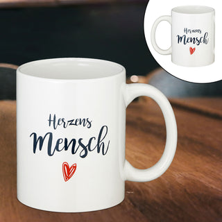 Tasse Kaffeebecher Herzensmensch Uni oder Rautendruck 300 ml Steinzeug Aufdruck