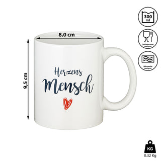Tasse Kaffeebecher Herzensmensch Uni oder Rautendruck 300 ml Steinzeug Aufdruck