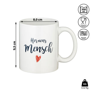 Tasse Kaffeebecher Herzensmensch Uni oder Rautendruck 300 ml Steinzeug Aufdruck