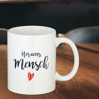 Tasse Kaffeebecher Herzensmensch Uni oder Rautendruck 300 ml Steinzeug Aufdruck