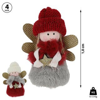Dekoengel 4er Set H11 cm verschiedene Motive Plüschengel Mädchen Engel Puppe Weihnachtsengel