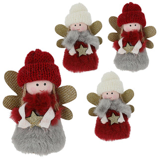 Dekoengel 4er Set H11 cm verschiedene Motive Plüschengel Mädchen Engel Puppe Weihnachtsengel