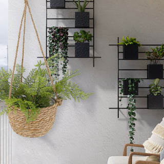 2x Pflanzkorb zum Aufhängen S:Ø22x15cm; M:Ø25x18cm Kunstofffolien-Inlay Korbset Rohrkolbengras Hängekorb Korb