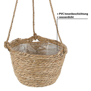 2x Pflanzkorb zum Aufhängen S:Ø22x15cm; M:Ø25x18cm Kunstofffolien-Inlay Korbset Rohrkolbengras Hängekorb Korb