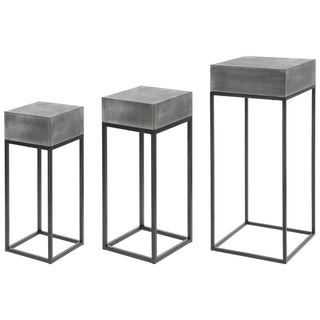 Pflanztisch Beistelltisch 3er-Set Steinoptik 3 Größen H70/58/46 Metall MDF Tisch-Set quadratisch Blumentreppe