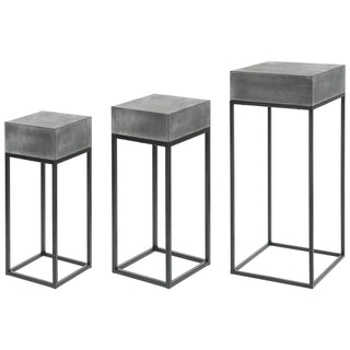 Pflanztisch Beistelltisch 3er-Set Steinoptik 3 Größen H70/58/46 Metall MDF Tisch-Set quadratisch Blumentreppe