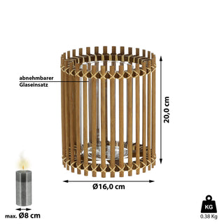 WIndlicht Rattan natur Glaseinsatz Kerzen Teelichter H20cm Laterne Kerzentständer Dekoleuchte