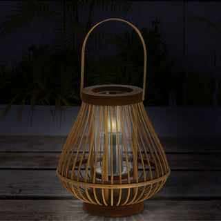 Laterne Rattan Henkel bauchig Glaseinsatz Kerzen Teelichter H:24/27cm Laterne Kerzentständer Dekoleuchte