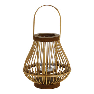 Laterne Rattan Henkel bauchig Glaseinsatz Kerzen Teelichter H:24/27cm Laterne Kerzentständer Dekoleuchte