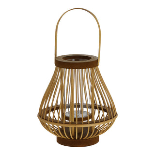 Laterne Rattan Henkel bauchig Glaseinsatz Kerzen Teelichter H:24/27cm Laterne Kerzentständer Dekoleuchte