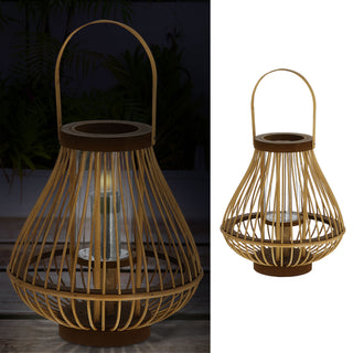 Laterne Rattan Henkel bauchig Glaseinsatz Kerzen Teelichter H:24/27cm Laterne Kerzentständer Dekoleuchte