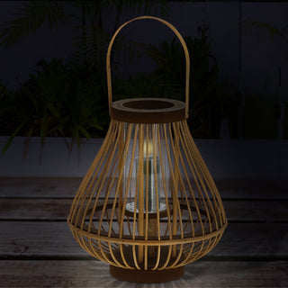 Laterne Rattan Henkel bauchig Glaseinsatz Kerzen Teelichter H:24/27cm Laterne Kerzentständer Dekoleuchte