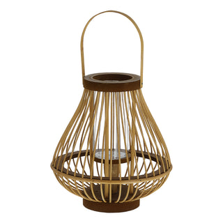 Laterne Rattan Henkel bauchig Glaseinsatz Kerzen Teelichter H:24/27cm Laterne Kerzentständer Dekoleuchte