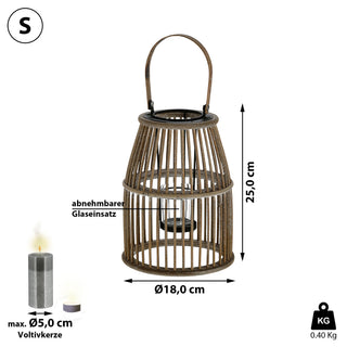 Laterne Rattan Henkel Kegelform Glaseinsatz Kerzen Teelichter H:25/35cm Laterne Kerzentständer Dekoleuchte