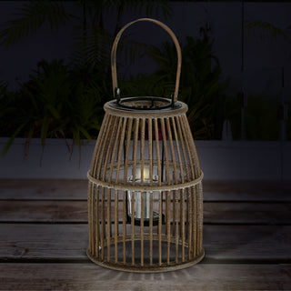 Laterne Rattan Henkel Kegelform Glaseinsatz Kerzen Teelichter H:25/35cm Laterne Kerzentständer Dekoleuchte