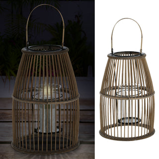Laterne Rattan Henkel Kegelform Glaseinsatz Kerzen Teelichter H:25/35cm Laterne Kerzentständer Dekoleuchte