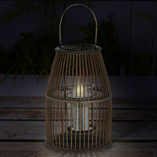 Laterne Rattan Henkel Kegelform Glaseinsatz Kerzen Teelichter H:25/35cm Laterne Kerzentständer Dekoleuchte