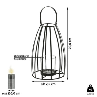 Laterne Henkel Eisen Metallstreben Kegelform Glaseinsatz Kerzen Teelichter H:20/25cm Laterne Kerzentständer Dekoleuchte
