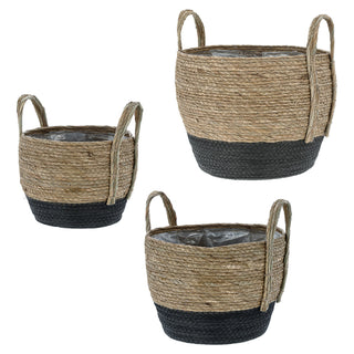 Pflanzkorb 3er Set Rohrkolbengras S:20x25x20cm; M23x28x23cm; L:26x31x26cm Kunstofffolien-Inlay Übertopf Körbe Korbset Pflanztopf