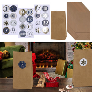Adventskalender DIY Bastelset 12x24x6cm Papiertüten Zahlensticker Geschenktüten Tüten