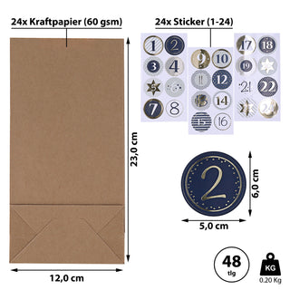 Adventskalender DIY Bastelset 12x24x6cm Papiertüten Zahlensticker Geschenktüten Tüten