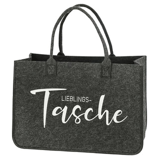 Filztasche 'Lieblingstasche' 49x34x27cm dunkelgrau 100% Polyesterfilz 5mm Einkaufstasche Aufbewahrungstasche Shopper Henkeltasche