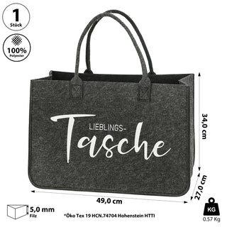 Filztasche 'Lieblingstasche' 49x34x27cm dunkelgrau 100% Polyesterfilz 5mm Einkaufstasche Aufbewahrungstasche Shopper Henkeltasche