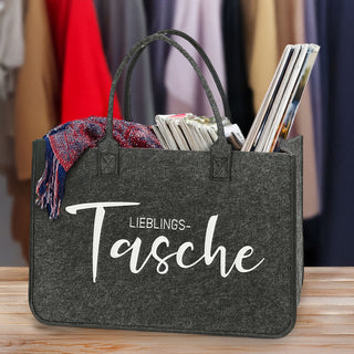 Filztasche 'Lieblingstasche' 49x34x27cm dunkelgrau 100% Polyesterfilz 5mm Einkaufstasche Aufbewahrungstasche Shopper Henkeltasche