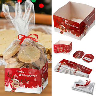 Gebäcktüten 6er Set 2 Motive Pralinenschachtel Geschenkverpackung Pappschachtel Tüte Geschenkanhänger Geschenkband