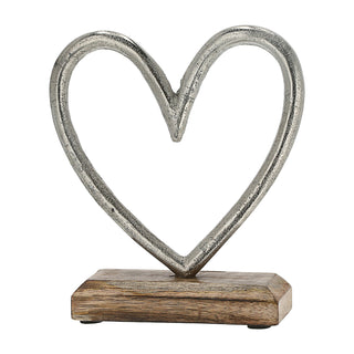 Herz auf Sockel 15x15x5cm Mangoholz Aluminium Dekoaufsteller Tischdeko Aufsteller Dekoherz Skulptur
