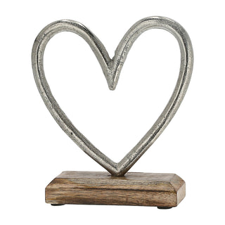 Herz auf Sockel 15x15x5cm Mangoholz Aluminium Dekoaufsteller Tischdeko Aufsteller Dekoherz Skulptur