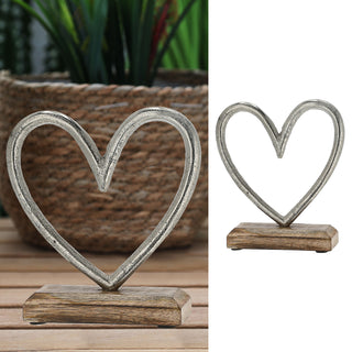 Herz auf Sockel 15x15x5cm Mangoholz Aluminium Dekoaufsteller Tischdeko Aufsteller Dekoherz Skulptur
