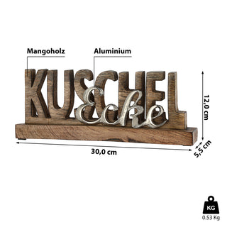 Schriftzug 'Kuschelecke' silber 30x12x5,5cm Mangoholz Aluminium Dekoaufsteller Tischdeko Aufsteller