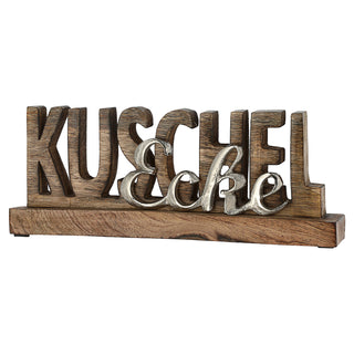 Schriftzug 'Kuschelecke' silber 30x12x5,5cm Mangoholz Aluminium Dekoaufsteller Tischdeko Aufsteller