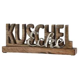 Schriftzug 'Kuschelecke' silber 30x12x5,5cm Mangoholz Aluminium Dekoaufsteller Tischdeko Aufsteller