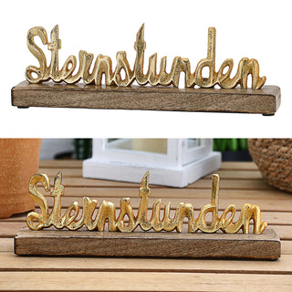 Schriftzug 'Sternstunden' gold 30x9x5cm Mangoholz Aluminium Dekoaufsteller Tischdeko Aufsteller