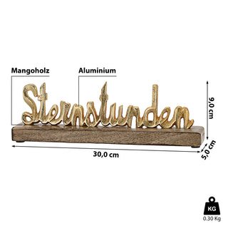 Schriftzug 'Sternstunden' gold 30x9x5cm Mangoholz Aluminium Dekoaufsteller Tischdeko Aufsteller