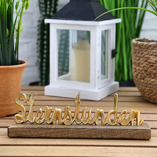Schriftzug 'Sternstunden' gold 30x9x5cm Mangoholz Aluminium Dekoaufsteller Tischdeko Aufsteller