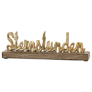 Schriftzug 'Sternstunden' gold 30x9x5cm Mangoholz Aluminium Dekoaufsteller Tischdeko Aufsteller