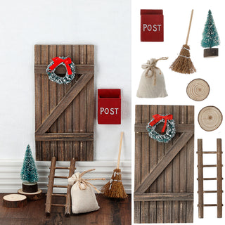 Wichteltür Set 8tlg Weihnachtswichtel Tür Besen Tannenbaum Briefkasten Leiter Elfentür Zwergentür Bausatz