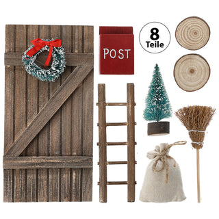 Wichteltür Set 8tlg Weihnachtswichtel Tür Besen Tannenbaum Briefkasten Leiter Elfentür Zwergentür Bausatz