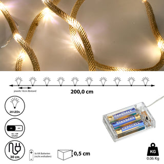 Lichterkette Seil mit 20LED ca. 200cm warmweiß Leuchtschnur Lichterschnur Schnur batteriebetrieben