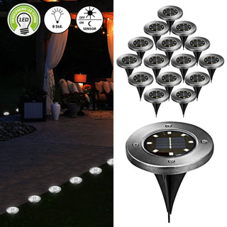 1/8/16/24x Wegleuchte Solar Erdspieß Gartenleuchte Bodenlicht 8 LEDs Ø12cm Edelstahl