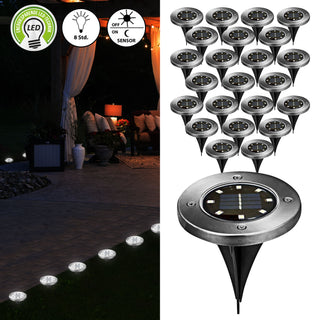1/8/16/24x Wegleuchte Solar Erdspieß Gartenleuchte Bodenlicht 8 LEDs Ø12cm Edelstahl