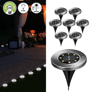1/8/16/24x Wegleuchte Solar Erdspieß Gartenleuchte Bodenlicht 8 LEDs Ø12cm Edelstahl