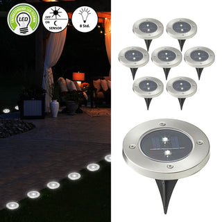 1/8/16/24x Wegleuchte Solar Erdspieß Gartenleuchte Bodenlicht 2 LEDs Ø12cm Edelstahl