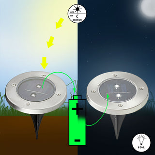 1/8/16/24x Wegleuchte Solar Erdspieß Gartenleuchte Bodenlicht 2 LEDs Ø12cm Edelstahl