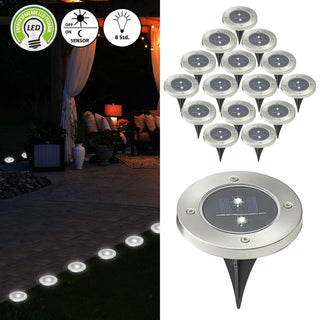 1/8/16/24x Wegleuchte Solar Erdspieß Gartenleuchte Bodenlicht 2 LEDs Ø12cm Edelstahl