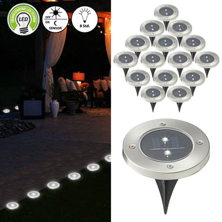 1/8/16/24x Wegleuchte Solar Erdspieß Gartenleuchte Bodenlicht 2 LEDs Ø12cm Edelstahl
