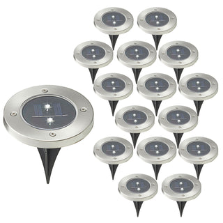 1/8/16/24x Wegleuchte Solar Erdspieß Gartenleuchte Bodenlicht 2 LEDs Ø12cm Edelstahl